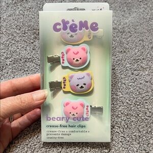 Crème Beary Cute Kids Hair Clips - Pink and Purple